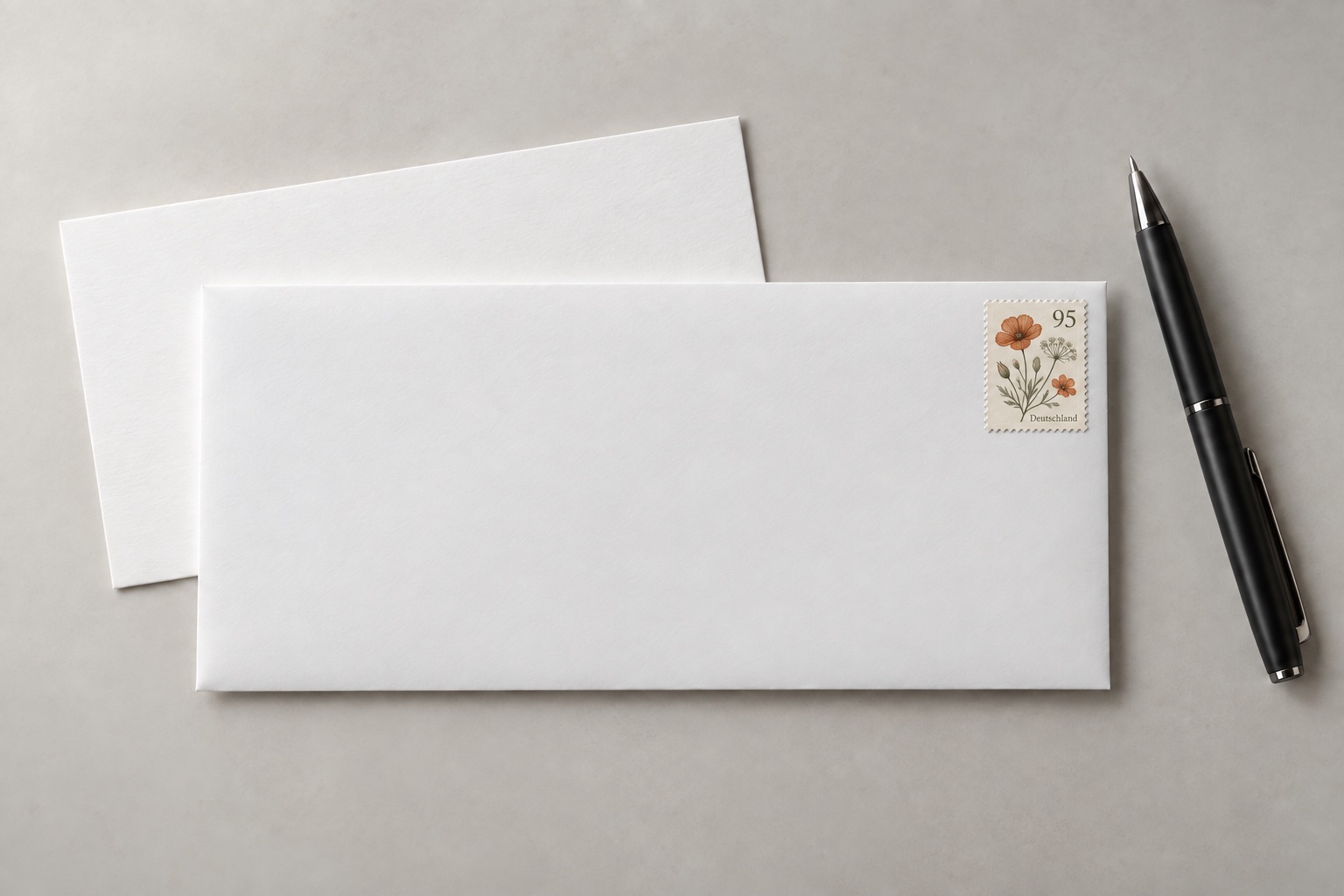 Umschlag und Karte mit einer Vorschau Ihrer gewählten Handschrift